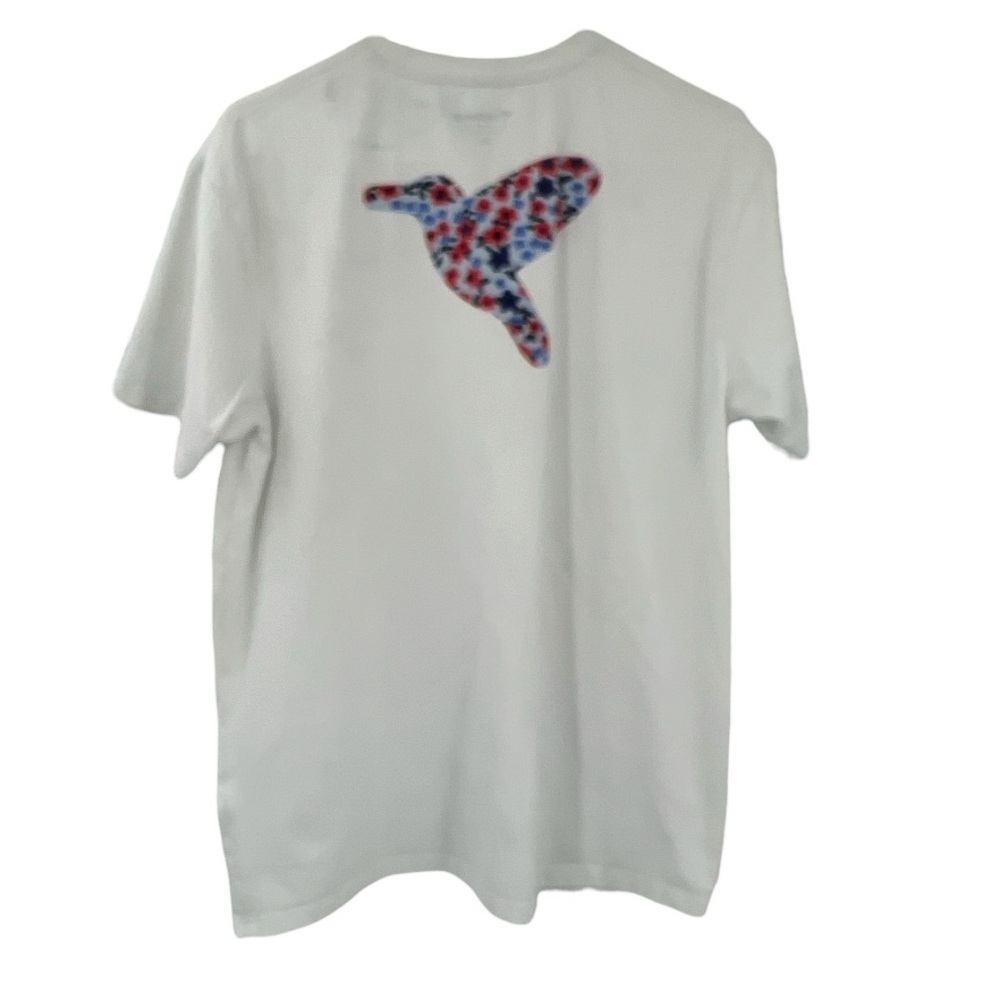 Birddogs Blue Flower Bird White Graphic Tee Size Medium XL